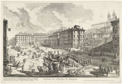 Schody Hiszpańskie w Rzymie Widok na Piazza di Spagna (tytuł na obiekcie) Gezichten op Rome (tytuł serii) Widoki Rzymu zaprojektowane i wyryte przez architekta Giambattistę Piranesiego Ve (nez) iano (tytuł serii) autorstwa Giovanni Battista Piranesi