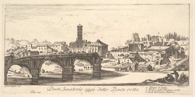 Tablica 14: Most Senatorski, dziś zwany Mostem Zerwanym Ponte Rotto. 1. Świątynia..., ca. 1748. autorstwa Giovanni Battista Piranesi