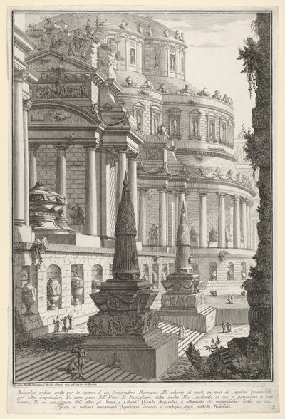 Tablica 3: Starożytne mauzoleum wzniesione na prochy cesarza rzymskiego Mausoleo antico ere..., 1743. autorstwa Giovanni Battista Piranesi