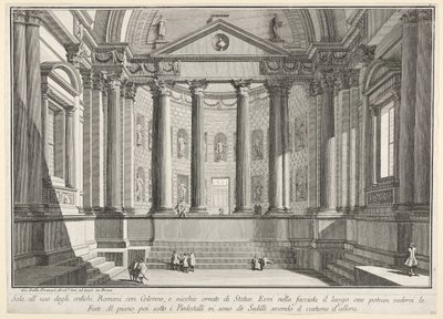Tablica 9: Sala kolumnadowa według zwyczaju starożytnych Rzymian i zdobią nisze..., 1743. autorstwa Giovanni Battista Piranesi