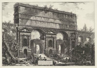 Porta Maggiore w Rzymie Widok pomnika wzniesionego przez cesarza Tytusa Wespazjana (...) (tytuł na obiekcie) Gezichten op Rome (tytuł serii) Widoki Rzymu zaprojektowane i wyryte przez architekta Giambattistę Piranesiego Ve (nez) iano (tytuł serii) autorstwa Giovanni-Battista Piranesi