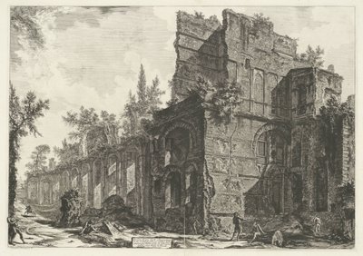 Pretorium w de Villa Adriana t i Tivoli Ruiny jednej z kwater Soldati w jednej z wybitnych fabryk Hadriana w jego willi w Tivoli (tytuł na obiekcie) Gezichten op Rome (tytuł serii) Widoki Rzymu narysowane i wyryte przez Gia autorstwa Giovanni Battista Piranesi