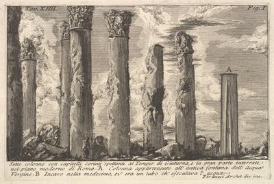 Siedem kolumn Świątyni Juturny z kapitelami korynckimi. . . Okrężnica..., XVIII wiek. autorstwa Giovanni Battista Piranesi