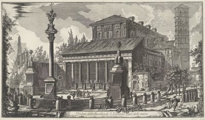 Sint-Laurens buiten de Muren te Rome Widok bazyliki S. Lorenzo za murami (tytuł na obiekcie) Gezichten op Rome (tytuł serii) Widoki Rzymu zaprojektowane i wyryte przez architekta Giambattistę Piranesiego Ve (nez) iano (tytuł serii) autorstwa Giovanni Battista Piranesi