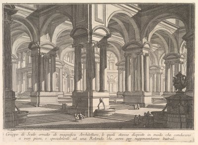Schody ozdobione wspaniałą architekturą. . . Zespół schodów ozdobiony lunetą ..., ca. 1750. autorstwa Giovanni Battista Piranesi
