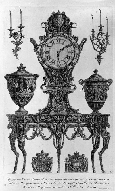 Stół i dekoracje dla biskupa Batty Rezzonico, bratanka i lokaja Klemensa XIII. Rysunek autorstwa Giovanniego Piranesiego (znanego jako Piranese) (1720-1778). autorstwa Giovanni Battista Piranesi