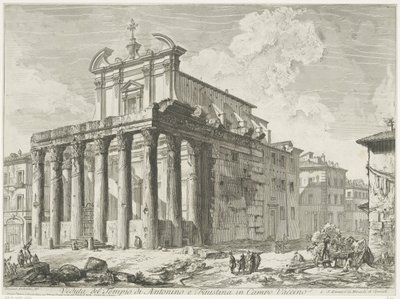 Tempel van Antoninus en Faustyna te Rome Widok świątyni Antonina i Faustyny ​​w Campo Vaccino (tytuł na obiekcie) Gezichten op Rome (tytuł serii) Widoki Rzymu zaprojektowane i wyryte przez architekta Giambattistę Piranesiego Ve (nez) iano (tytuł serii) autorstwa Giovanni-Battista Piranesi