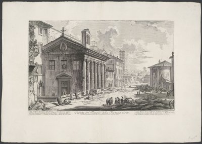 Tempel van Portunus w Rzymie Widok Świątyni Męskiej Fortuny (tytuł na obiekcie) Gezichten op Rome (tytuł serii) Widoki Rzymu zaprojektowane i wyryte przez architekta Giambattistę Piranesiego Ve (nez) iano (tytuł serii) autorstwa Giovanni Battista Piranesi