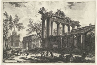 Tempel van Saturnus w Rzymie Inny widok szczątków Pronaosa ze świątyni Concordia (tytuł na obiekcie) Gezichten op Rome (tytuł serii) Widoki Rzymu zaprojektowane i wyryte przez architekta Giambattistę Piranesiego Ve (nez) iano (tytuł serii) autorstwa Giovanni Battista Piranesi