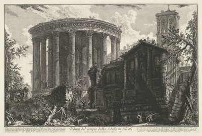 Tempel van Vesta en de Tempel van de Tiburtijnse Sibille w Tivoli Widok świątyni Sybilli w Tivoli (tytuł na obiekcie) Gezichten op Rome (tytuł serii) Widoki Rzymu zaprojektowane i wyryte przez architekta Giambattistę Piranesiego Ve (nez) iano (seria ti autorstwa Giovanni Battista Piranesi