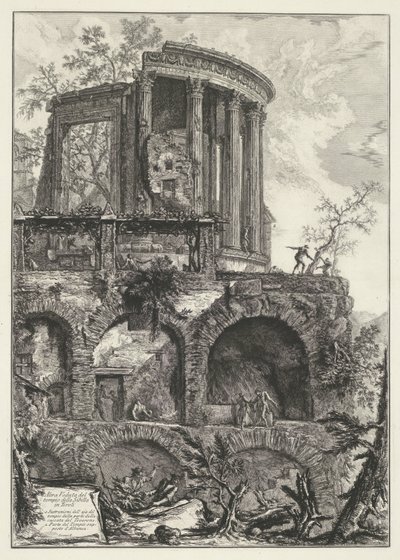 Tempel van Vesta te Tivoli Kolejny widok świątyni Sybilli w Tivoli (tytuł na obiekcie) Gezichten op Rome (tytuł serii) Widoki Rzymu zaprojektowane i wyryte przez architekta Giambattistę Piranesiego Ve (nez) iano (tytuł serii) autorstwa Giovanni Battista Piranesi