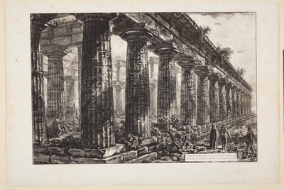 Świątynia Neptuna w Paestum, widziana z boku i narysowana większa niż na pierwszej tablicy autorstwa Giovanni Battista Piranesi
