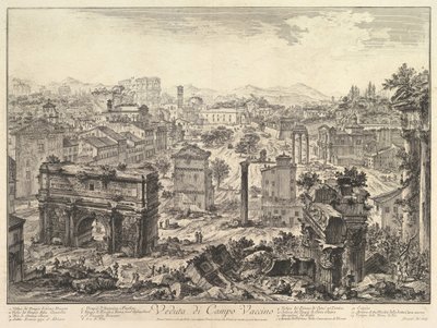 Forum Romanum, czyli Campo Vaccino, z Kapitolu, z Łukiem Septymiusza w t..., ca. 1775. autorstwa Giovanni Battista Piranesi
