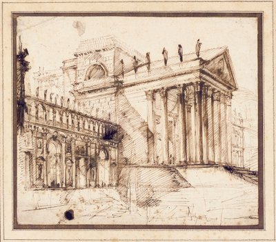Portyk i fasada skomplikowanego neoklasycystycznego budynku autorstwa Giovanni Battista Piranesi