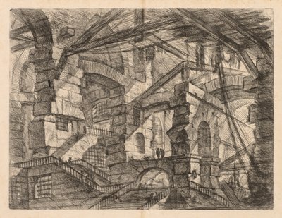 Więzienia: perspektywa kolumnad ze schodami zygzakowatymi autorstwa Giovanni Battista Piranesi