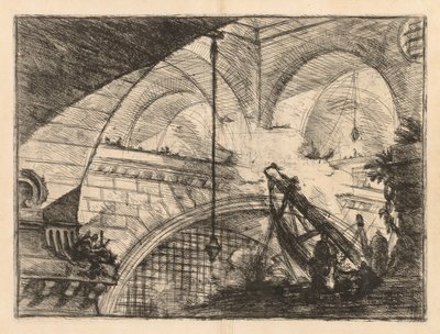 Więzienia: seria galerii z wznoszeniem belek w stylu żurawia, 1745-1750. autorstwa Giovanni Battista Piranesi