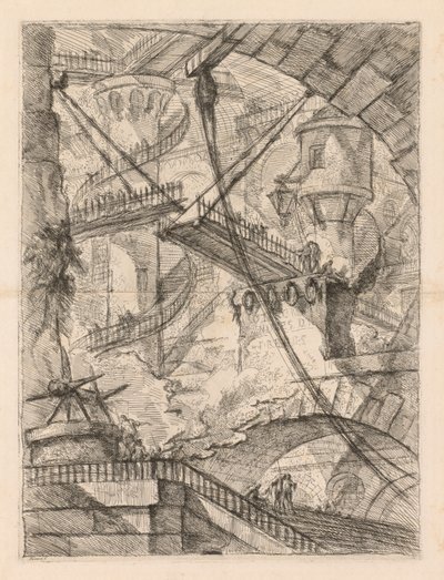 Więzienia: ogromne wnętrze z mostem zwodzonym, 1745-1750. autorstwa Giovanni Battista Piranesi