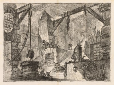 Więzienia: Wnętrze z kolumnadą z szerokimi schodami, 1745-1750. autorstwa Giovanni Battista Piranesi