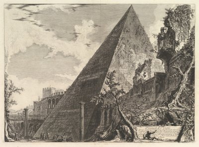 Piramida Gajusza Cestiusza, z Vedute di Roma Widoki rzymskie, ca. 1756. autorstwa Giovanni Battista Piranesi