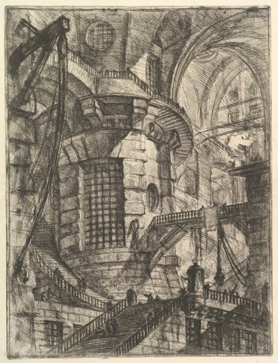 Okrągła wieża, z wyimaginowanych więzień Carceri dinvenzione, ca. 1749-50. autorstwa Giovanni Battista Piranesi