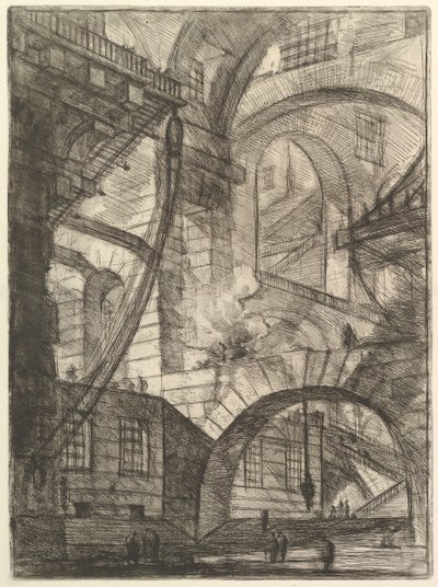 Dymiący ogień z wyimaginowanych więzień Carceri dinvenzione, ca. 1749-50. autorstwa Giovanni Battista Piranesi