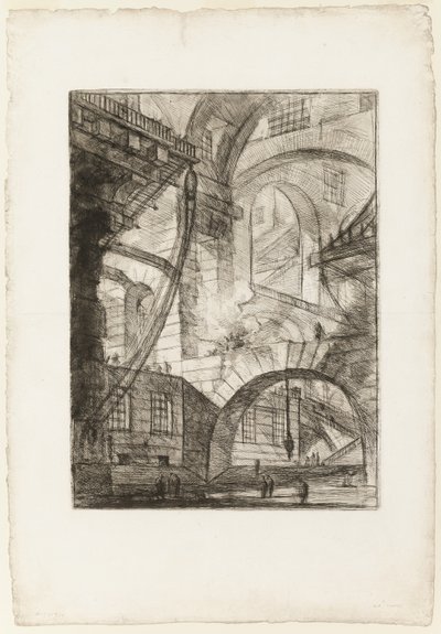 Dymiący ogień, płyta 6 z wyimaginowanych więzień autorstwa Giovanni Battista Piranesi
