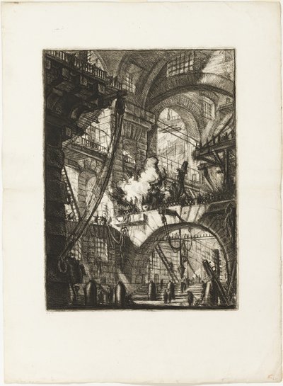 Dymiący ogień, płyta 6 z wyimaginowanych więzień autorstwa Giovanni Battista Piranesi