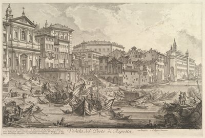 Mniejszy port, zwany Porto di Ripetta Widok na port Ripetta, ca. 1753. autorstwa Giovanni Battista Piranesi