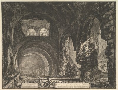 Tak zwana willa Mecenasa w Tivoli. Wnętrze z dwiema postaciami w otworze..., ca. 1764. autorstwa Giovanni Battista Piranesi
