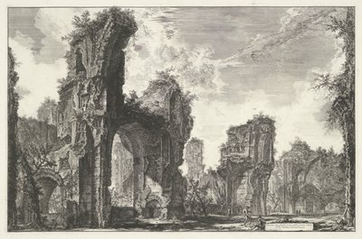 Thermen van Caracalla w Rzymie Ruiny Sisto lub obie wielkiej sali Łazienek Antoniniańskich (tytuł na obiekcie) Gezichten op Rome (tytuł serii) Widoki Rzymu zaprojektowane i wyryte przez architekta Giambattistę Piranesiego Ve (nez) iano (tytuł serii) autorstwa Giovanni Battista Piranesi