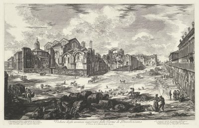 Thermen van Diocletianus te Rome Widok na górne pozostałości Łazienek Dioklaziana (tytuł na obiekcie) Gezichten op Rome (tytuł serii) Widoki Rzymu zaprojektowane i wyryte przez architekta Giambattistę Piranesiego Ve (nez) iano (tytuł serii) autorstwa Giovanni Battista Piranesi