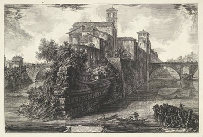 Tibereiland w Rzymie Widok Tybru (tytuł na obiekcie) Gezichten op Rome (tytuł serii) Widoki Rzymu zaprojektowane i wyryte przez architekta Giambattistę Piranesiego Ve (nez) iano (tytuł serii) autorstwa Giovanni Battista Piranesi