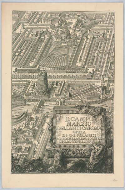 Strona tytułowa „Campo Marzio starożytnego Rzymu” z części 20 „Dzieła wszystkich Giovanniego Battisty Piranesiego” autorstwa Giovanni Battista Piranesi