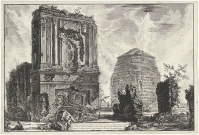 Tombes van Licinianus Piso en de Cornelius familie langs de Via Appia Gezichten op Rome (tytuł serii) Widoki Rzymu zaprojektowane i wyryte przez architekta Giambattistę Piranesiego Ve (nez) iano (tytuł serii) autorstwa Giovanni Battista Piranesi