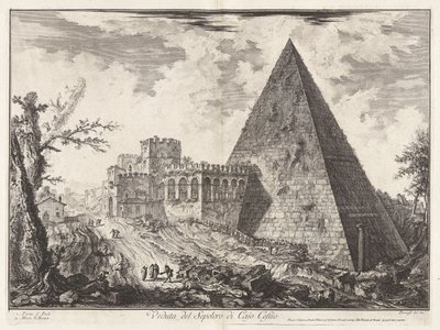 Veduta del Sepolcro di Cajo Cestio (Widok piramidalnego grobowca Caiusa Cestiusza [z Porta S. Paolo po lewej]), z Vedute di Roma (Widoki Rzymu) autorstwa Giovanni-Battista Piranesi