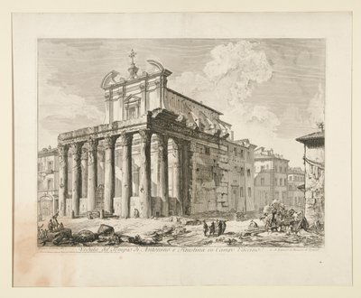 Widok na świątynię Antonina i Faustyny ​​w Campo Vaccino. (Widok na świątynię Antonina i Faustyny ​​na Forum Romanum.), Z Vedute di Roma autorstwa Giovanni Battista Piranesi