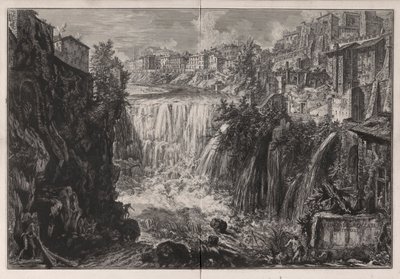 Veduta della Cascata di Tivoli (Widok na wodospad Tivoli), z Vedute di Roma (Widoki na Rzym) autorstwa Giovanni-Battista Piranesi