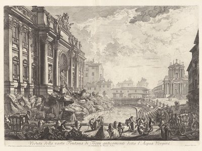 Widok na ogromną Fontannę di Trevi, dawniej znaną jako l autorstwa Giovanni Battista Piranesi
