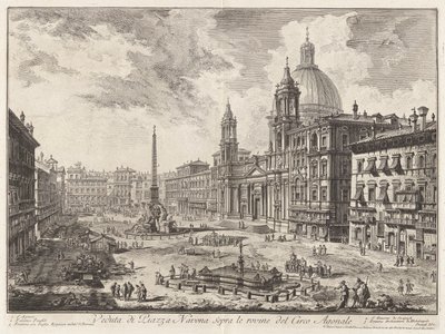 Widok na Piazza Navona nad ruinami cyrku Domicjana z Vedute di Roma (Widoki Rzymu) autorstwa Giovanni Battista Piranesi