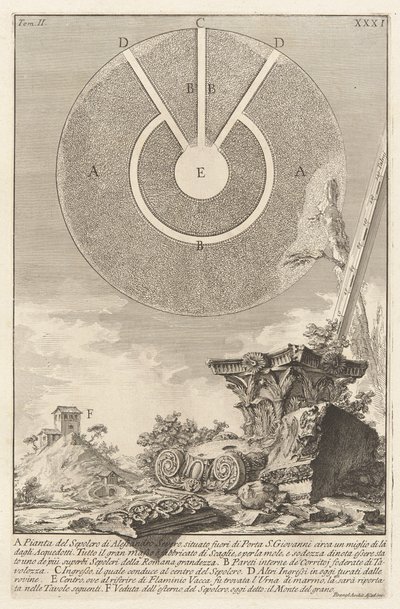 Widok innej części komory grobowej L. Arruntiusa, tablica 10 z tomu 2 Antichit? Roman (starożytności rzymskie) autorstwa Giovanni Battista Piranesi