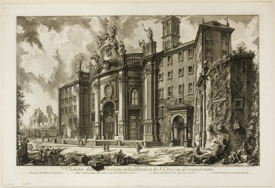Widok fasady bazyliki S. Croce in Gerusalemme [Świętego Krzyża w Jerozolimie], z Widoków Rzymu autorstwa Giovanni Battista Piranesi