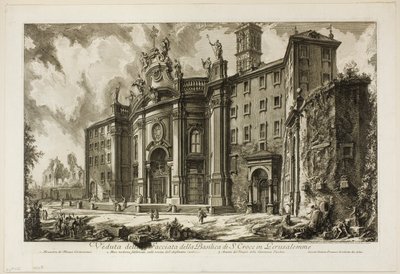 Widok fasady bazyliki S. Croce in Gerusalemme [Świętego Krzyża w Jerozolimie], z Widoków Rzymu autorstwa Giovanni Battista Piranesi