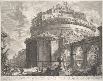 Widok na Mauzoleum cesarza Hadriana zwanego obecnie Castel S. Angelo..., ok. godz. 1756. autorstwa Giovanni Battista Piranesi