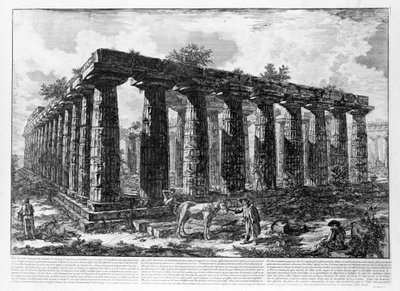 Widok na świątynie Paestum (litografia) autorstwa Giovanni Battista Piranesi
