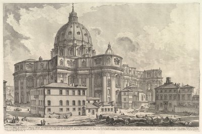 Widok z zewnątrz Bazyliki św. Piotra w Watykanie, z Vedute di Roma Roma..., ca. 1748. autorstwa Giovanni Battista Piranesi