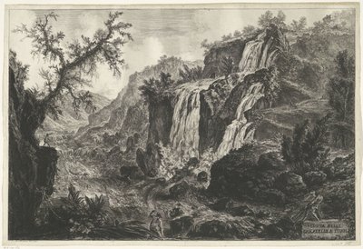 Watervallen w Tivoli Widok Cascatelle w Tivoli (tytuł na obiekcie) Gezichten op Rome (tytuł serii) Widoki Rzymu zaprojektowane i wyryte przez architekta Giambattistę Piranesiego Ve (nez) iano (tytuł serii) autorstwa Giovanni Battista Piranesi