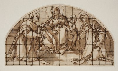 Luneta z Madonną z Dzieciątkiem ze św. Franciszkiem z Asyżu i Katarzyną ze Sieny autorstwa Giovanni Battista Ricci