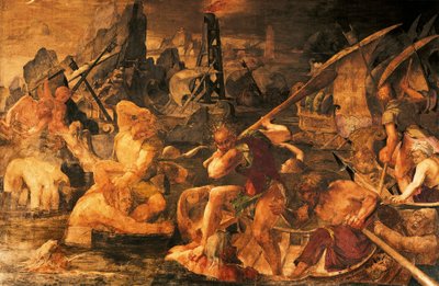 Walka morska, Galeria fresku Franciszka I, Zamek Fontainebleau (wpisany na Listę Światowego Dziedzictwa UNESCO) autorstwa Giovanni Battista Rosso Fiorentino