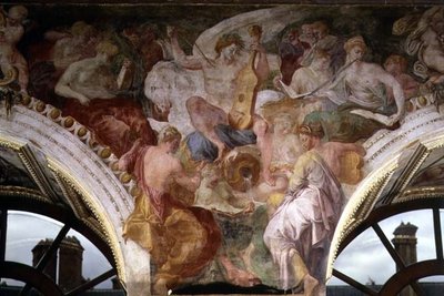 Parnas, fragment schematu zdobniczego w Galerii Franciszka I autorstwa Giovanni Battista Rosso Fiorentino
