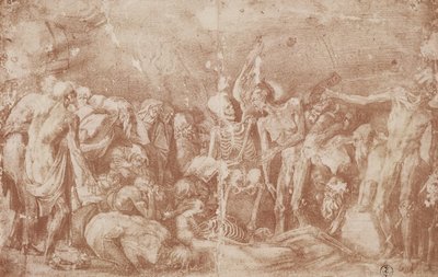Zebrane Studium Żywych i Umarłych (sangwina na papierze) autorstwa Giovanni Battista Rosso Fiorentino